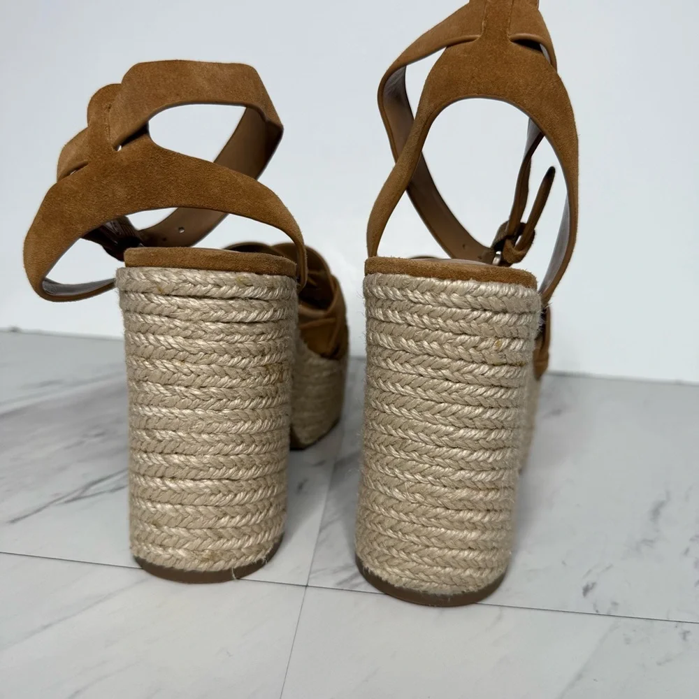 Marc Fisher Oleta Brown Suede Espadrille Platform Heeled Sandal 8 1/2 M